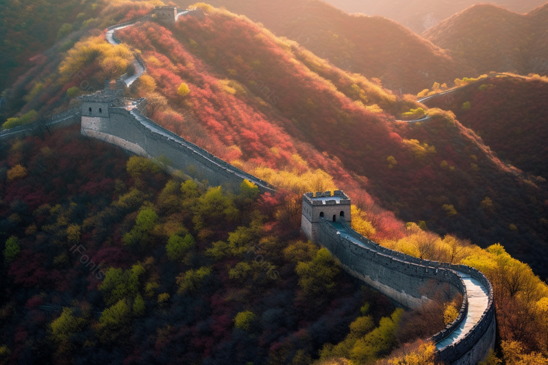 蜿蜒的古老建筑长城横跨山脉风光,高清,摄影图,摄影图片,图片大全,摄影图免费下载